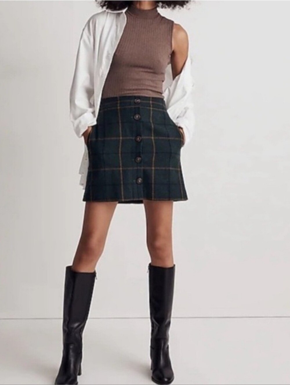 Madewell Dark Green Plaid Button-Front Mini Skirt Sz 4 Academia School Uniform